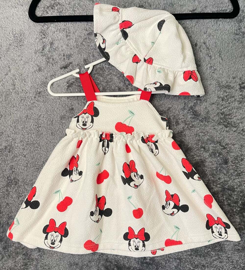 Disney Baby Minnie Mouse Cherry Print Dress and Hat Set 0/3M
